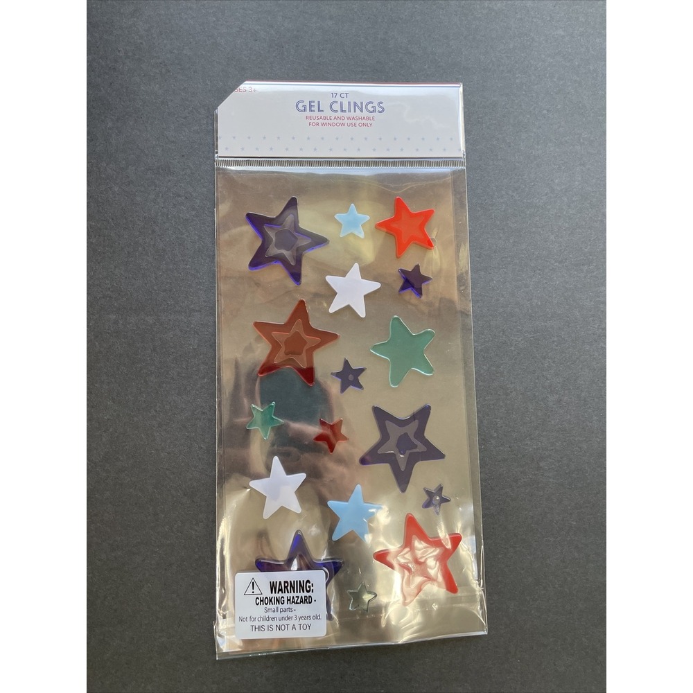 NEW USA Red White And Blue Stars 4th of July Gel Window Stickers Clings 17 ct
